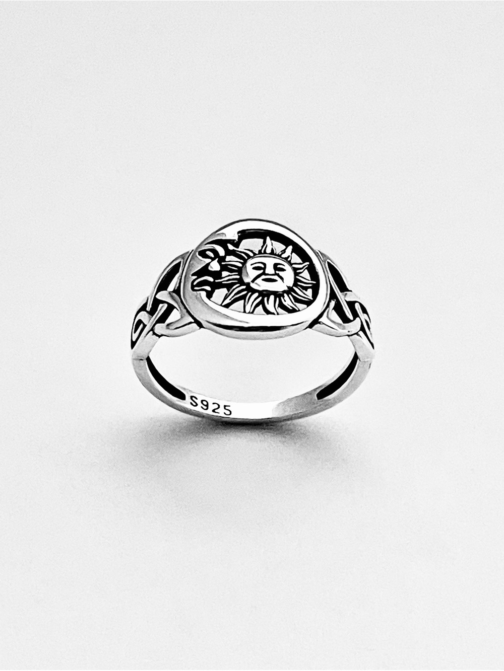 Sterling Silver Moon and Sun Ring with Celtic, Celestial Sunshine Silver Rings